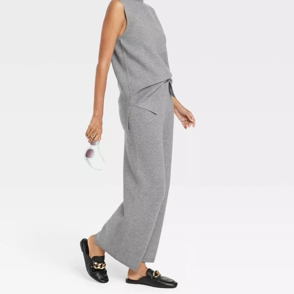 NWT Target A New Day Ribbed Sweater Wide Leg Pants (Gray) XS